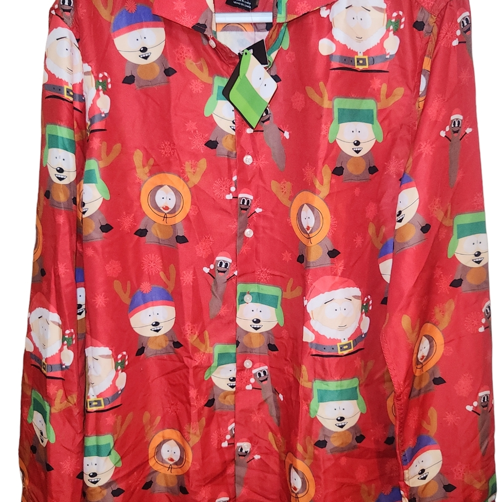 NWT Suitmeister SOUTH PARK All Over Print Christmas Red Button Down Shirt Mens M